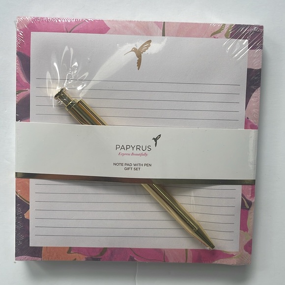 🆕Papyrus Floral Note Pad Set with Gold Pen - Picture 3 of 3